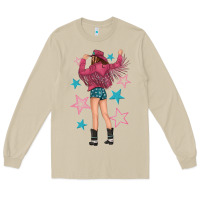 Mushroom western pink with stars and cowgirl Long Sleeve Tee - texasbilliewilder