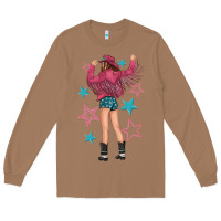 Toasted Coconut western pink with stars and cowgirl Long Sleeve Tee - texasbilliewilder
