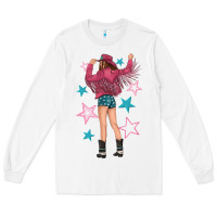 White western pink with stars and cowgirl Long Sleeve Tee - texasbilliewilder