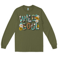 Army Green western wild soul with sunflowers Long Sleeve Tee - texasbilliewilder