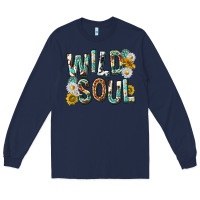Navy western wild soul with sunflowers Long Sleeve Tee - texasbilliewilder