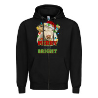 Black merry and bright charolais cattle cow with christm Zipper Hoodie - RanaPortraitStore
