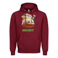 Burgundy merry and bright charolais cattle cow with christm Zipper Hoodie - RanaPortraitStore