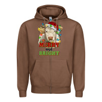 Chestnut merry and bright charolais cattle cow with christm Zipper Hoodie - RanaPortraitStore
