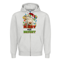 Dove Grey merry and bright charolais cattle cow with christm Zipper Hoodie - RanaPortraitStore