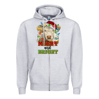 Heather Grey merry and bright charolais cattle cow with christm Zipper Hoodie - RanaPortraitStore