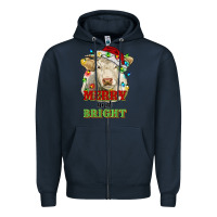 Navy merry and bright charolais cattle cow with christm Zipper Hoodie - RanaPortraitStore