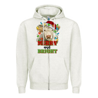 Oatmeal Heather merry and bright charolais cattle cow with christm Zipper Hoodie - RanaPortraitStore