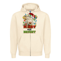 Sandshell merry and bright charolais cattle cow with christm Zipper Hoodie - RanaPortraitStore