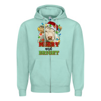 Seafoam merry and bright charolais cattle cow with christm Zipper Hoodie - RanaPortraitStore