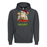 Smoke merry and bright charolais cattle cow with christm Zipper Hoodie - RanaPortraitStore