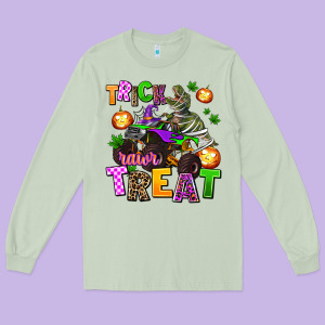 Trick Rawr Treat Long Sleeve Tee Designed By Adodesignshop