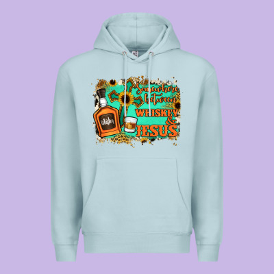 Somewhere Between Whiskey And Jesus Premium Hoodie Designed By Jasminsmagicworld