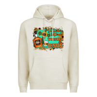 Oatmeal Heather Somewhere Between Whiskey and Jesus Premium Hoodie - Jasminsmagicworld