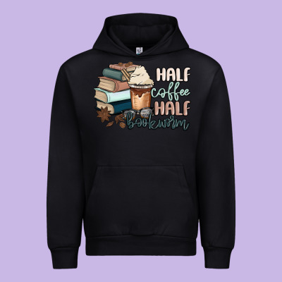 Half Coffee Half Bookworm Urban Hoodie Designed By Maliassmallbusiness