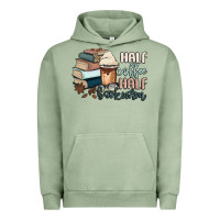 Pigment Oil Green half coffee half bookworm Urban Hoodie - MaliasSmallBusiness