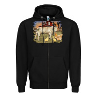 Black charolaris bull and chicken in barnyard Zipper Hoodie - RanaPortraitStore