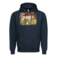 Navy charolaris bull and chicken in barnyard Zipper Hoodie - RanaPortraitStore