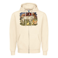 Sandshell charolaris bull and chicken in barnyard Zipper Hoodie - RanaPortraitStore