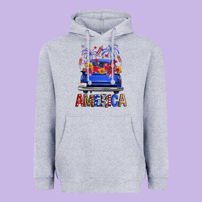Western Fourth Of July America Truck Heavyweight Hoodie Designed By Fadigitalartstudio