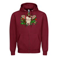 Burgundy Christmas charolais calf Zipper Hoodie - RanaPortraitStore