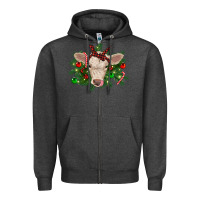 Charcoal Heather Christmas charolais calf Zipper Hoodie - RanaPortraitStore