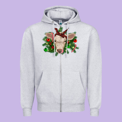 Christmas Charolais Calf Zipper Hoodie Designed By Ranaportraitstore
