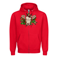 Red Christmas charolais calf Zipper Hoodie - RanaPortraitStore