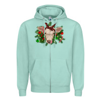 Seafoam Christmas charolais calf Zipper Hoodie - RanaPortraitStore
