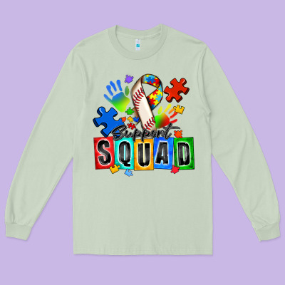 Baseball Support Squad Autism Long Sleeve Tee Designed By Zillion Design Studio