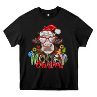 Black Mooey Christmas Heavy Core Tee - CowhideDigitalArt