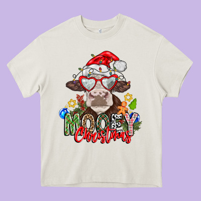 Mooey Christmas Heavy Core Tee Designed By Cowhidedigitalart
