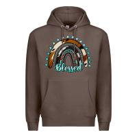 Coffee blessed rainbow cowhide aztec Premium Hoodie - Jasminsmagicworld