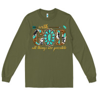 Army Green with god all things are possible with gemstone Long Sleeve Tee - texasbilliewilder