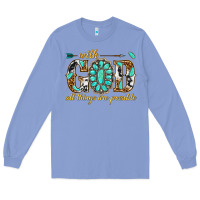 Colony Blue with god all things are possible with gemstone Long Sleeve Tee - texasbilliewilder