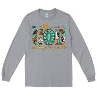 Heather Grey with god all things are possible with gemstone Long Sleeve Tee - texasbilliewilder