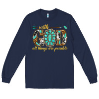 Navy with god all things are possible with gemstone Long Sleeve Tee - texasbilliewilder