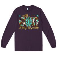 Plum with god all things are possible with gemstone Long Sleeve Tee - texasbilliewilder