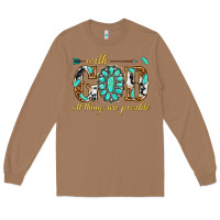 Toasted Coconut with god all things are possible with gemstone Long Sleeve Tee - texasbilliewilder