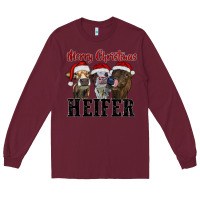 Burgundy Merry Christmas Heifers Long Sleeve Tee - RanaPortraitStore