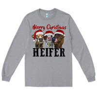 Heather Grey Merry Christmas Heifers Long Sleeve Tee - RanaPortraitStore
