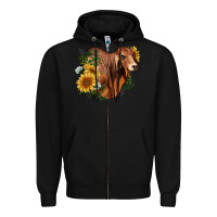 Black brahman bull with sunflowers Zipper Hoodie - RanaPortraitStore
