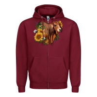Burgundy brahman bull with sunflowers Zipper Hoodie - RanaPortraitStore