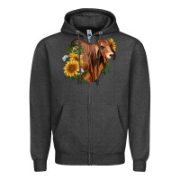 Charcoal Heather brahman bull with sunflowers Zipper Hoodie - RanaPortraitStore