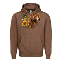Chestnut brahman bull with sunflowers Zipper Hoodie - RanaPortraitStore
