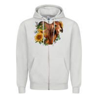 Dove Grey brahman bull with sunflowers Zipper Hoodie - RanaPortraitStore