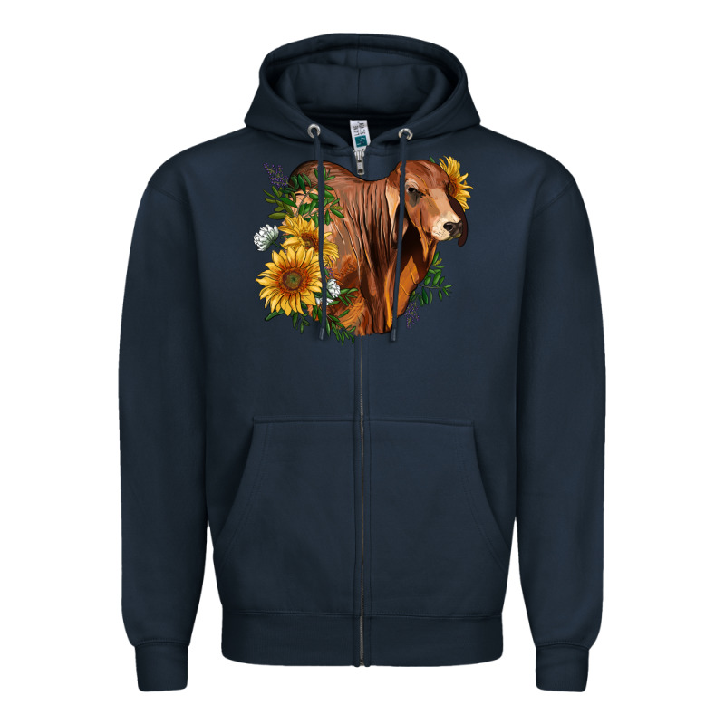 Brahman Bull With Sunflowers Zipper Hoodie by RanaPortraitStore | Teevron