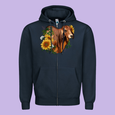 Brahman Bull With Sunflowers Zipper Hoodie Designed By Ranaportraitstore