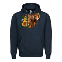 Navy brahman bull with sunflowers Zipper Hoodie - RanaPortraitStore