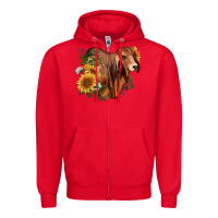 Red brahman bull with sunflowers Zipper Hoodie - RanaPortraitStore